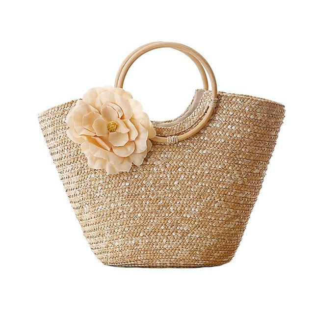 Straw Handbag Flower Design